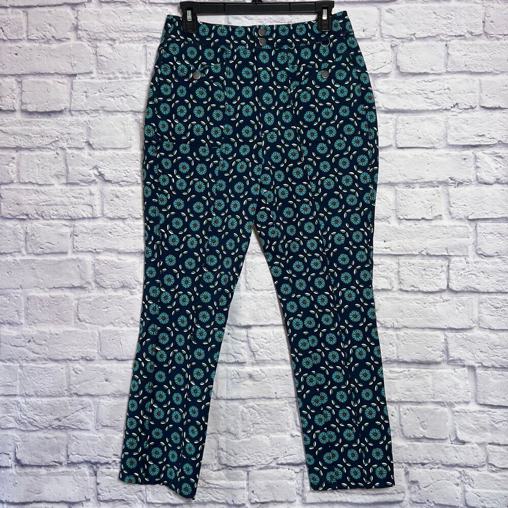 Maeve Pantalon Slim Ponte Floral Trousers Size 10 Navy Daisy Stretch Pants NWOT